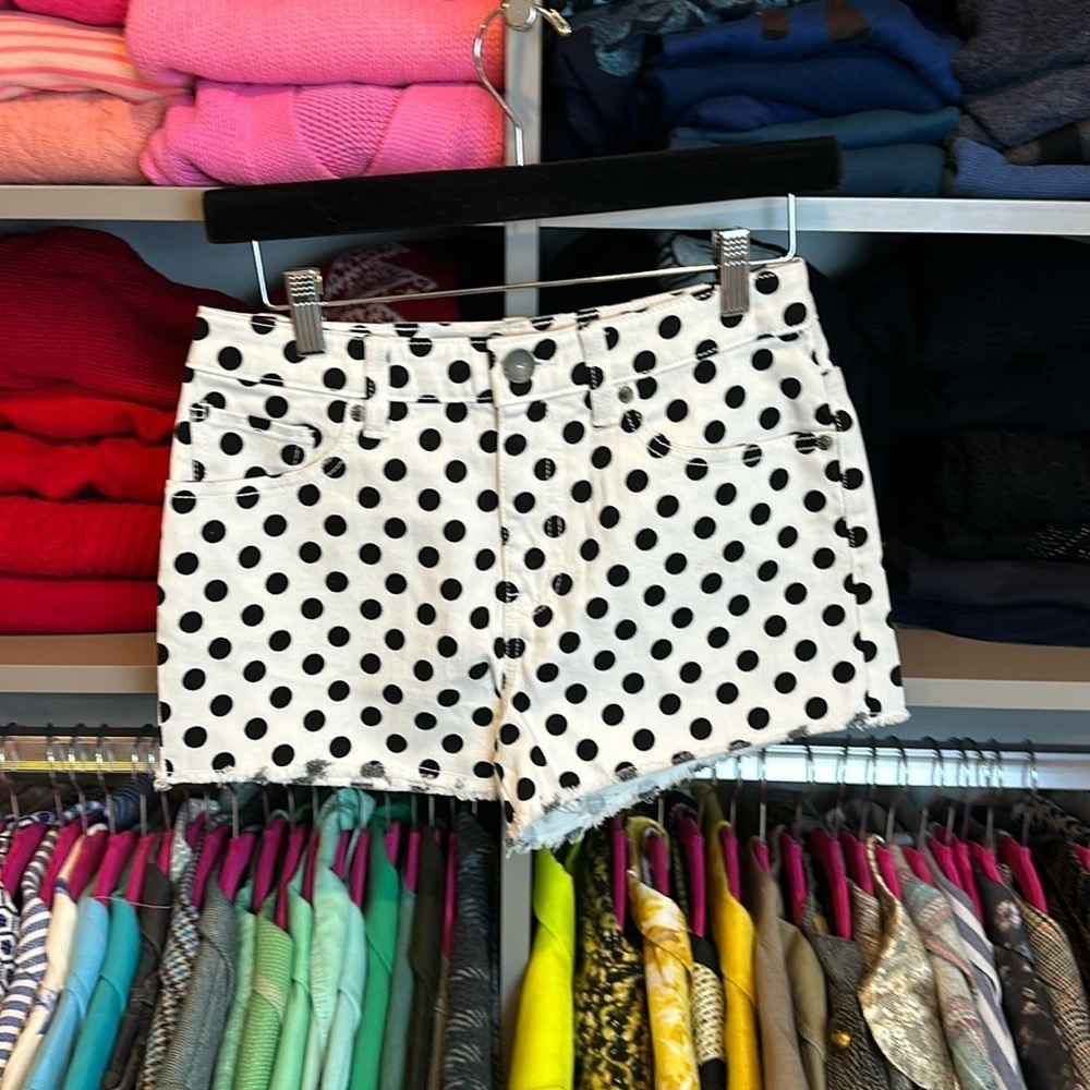 Victoria’s Secret white with black polka dots high rise denim 3” shorts size 2